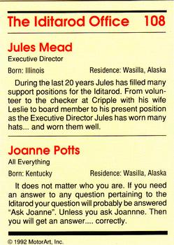 1992 MotorArt Iditarod Sled Dog Race #108 Jules Mead / Joanne Potts Back